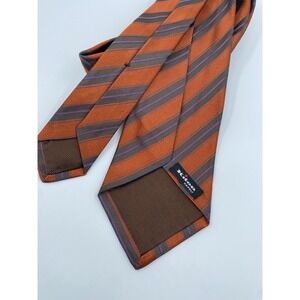 Kiton 7-Fold Silk Tie Handmade Italy Striped Sartorial Orange Brown Luxury